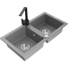 Mexen Mario dvojkomorový žulový drez s kuchynskou batériou Rita, šedý - 6504-71-670300-70
