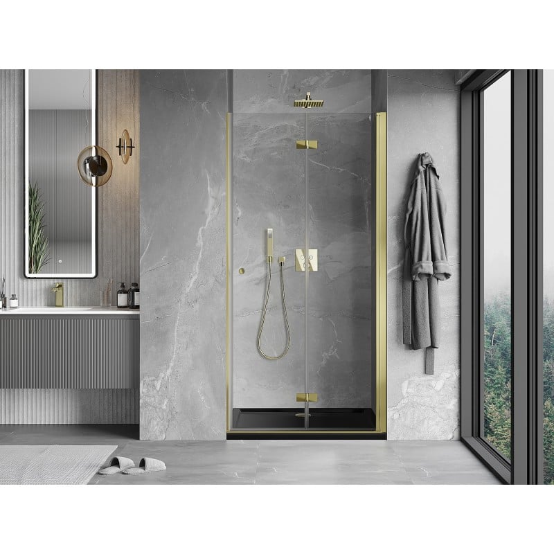 Mexen Mist-F skladacie sprchové dvere pravé 80 cm, transparentné, zlaté - 8A6-080-000-50-00-P