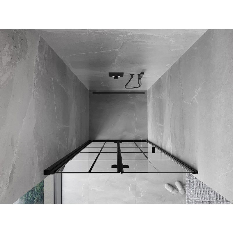 Mexen Mist-F skladacie sprchové dvere ľavé 85 cm, čierna mriežka, čierne - 8A6-085-000-70-77-L