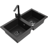 Mexen Mario granitový drez dvojkomorový s kuchynskou batériou Rita, čierny/strieborný metalik - 6504-73-670300-70-B