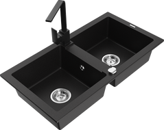 Mexen Mario granitový drez 2-komorový s kuchynskou batériou Rita, čierny - 6504-77-670300-70