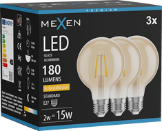 Mexen Vintis 3x Žiarovka filament LED E27, G80, 2W, Teplá - 2200K, 180 lm, amber - L155-E27-0222-50x03