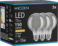 Mexen Vintis 3x LED žiarovka filament E27, G80, 2W, Teplá - 2200K, 150 lm, dymová - L155-E27-0222-70x03
