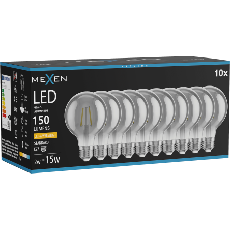 Mexen Vintis 10x žiarovka filament LED E27, G80, 2W, Teplá - 2200K, 150 lm, smoke - L155-E27-0222-70x10