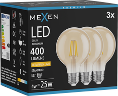 Mexen Vintis 3x Žiarovka filament LED E27, G80, 4W, Teplá - 2200K, 400 lm, jantárová - L155-E27-0422-50x03