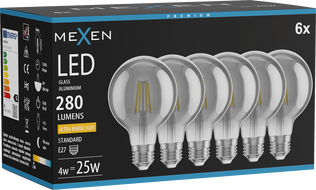 Mexen Vintis 6x LED žiarovka s vláknom E27, G80, 4W, Teplá - 2200K, 280 lm, dymová - L155-E27-0422-70x06