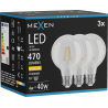 Mexen Vintis 3x LED žiarovka s vláknom E27, G80, 4W, Teplá - 2700K, 470 lm, číra - L155-E27-0427-00x03