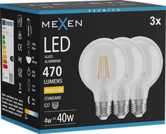 Mexen Vintis 3x LED žiarovka s vláknom E27, G80, 4W, Teplá - 2700K, 470 lm, číra - L155-E27-0427-00x03