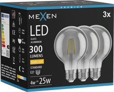 Mexen Vintis 3x žiarovka filament LED E27, G80, 4W, Teplá - 2700K, 300 lm, dymová - L155-E27-0427-70x03
