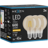 Mexen Vintis 3x LED žiarovka filament E27, G80, 6W, Teplá - 2200K, 600 lm, jantárová - L155-E27-0622-50x03