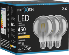 Mexen Vintis 3x LED žiarovka filament E27, G80, 6W, Teplá - 2200K, 450 lm, dymová - L155-E27-0622-70x03