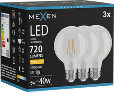 Mexen Vintis 3x LED vlákno žiarovka E27, G80, 6W, Teplá - 2700K, 720 lm, priehľadná - L155-E27-0627-00x03