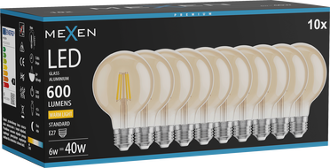Mexen Vintis 10x žiarovka filament LED E27, G80, 6W, Teplá - 2700K, 400 lm, jantárová - L155-E27-0627-50x10