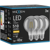 Mexen Vintis 3x LED filamentová žiarovka E27, G80, 6W, Teplá - 2700K, 510 lm, dymová - L155-E27-0627-70x03