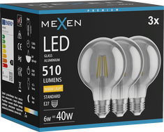 Mexen Vintis 3x LED filamentová žiarovka E27, G80, 6W, Teplá - 2700K, 510 lm, dymová - L155-E27-0627-70x03