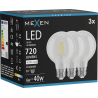 Mexen Vintis 3x LED žiarovka filament E27, G80, 6W, Neutrálna - 4000K, 720 lm, číra - L155-E27-0640-00x03