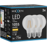 Mexen Vintis 3x LED filamentová žiarovka E27, G80, 8W, Teplá - 2700K, 1055 lm, číra - L155-E27-0827-00x03
