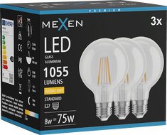 Mexen Vintis 3x LED filamentová žiarovka E27, G80, 8W, Teplá - 2700K, 1055 lm, číra - L155-E27-0827-00x03