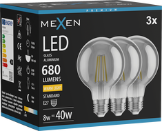 Mexen Vintis 3x Žiarovka filament LED E27, G80, 8W, Teplá - 2700K, 680 lm, smoke - L155-E27-0827-70x03