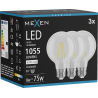 Mexen Vintis 3x LED žiarovka filament E27, G80, 8W, Neutrálna - 4000K, 1055 lm, číra - L155-E27-0840-00x03