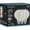 Mexen Vintis 3x Žiarovka filament LED E27, G80, 10W, Neutrálna - 4000K, 1320 lm, číra - L155-E27-1040-00x03