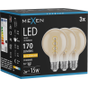 Mexen Vintis 3x LED filamentová žiarovka špirálová E27, G80, 2W, Teplá - 2200K, 170 lm, jantárová - L165-E27-0222-50x03