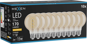 Mexen Vintis 10x žiarovka filament špirála LED E27, G80, 2W, Teplá - 2200K, 170 lm, jantárová - L165-E27-0222-50x10