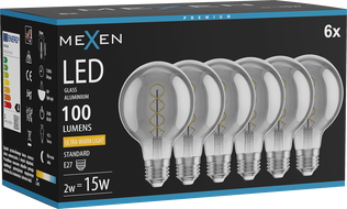 Mexen Vintis 6x Žiarovka filament špirála LED E27, G80, 2W, Teplá - 2200K, 100 lm, smoke - L165-E27-0222-70x06