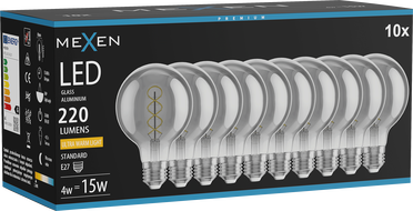 Mexen Vintis 10x Žiarovka filament špirála LED E27, G80, 4W, Teplá - 2200K, 220 lm, smoke - L165-E27-0422-70x10