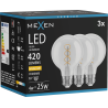 Mexen Vintis 3x LED žiarovka s vláknom špirála E27, G80, 4W, Teplá - 2700K, 420 lm, číra - L165-E27-0427-00x03