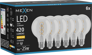 Mexen Vintis 6x LED žiarovka dekoratívna špirála E27, G80, 4W, Teplá - 2700K, 420 lm, clear - L165-E27-0427-00x06