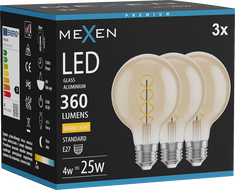 Mexen Vintis 3x LED žiarovka filament špirála E27, G80, 4W, Teplá - 2700K, 360 lm, jantárová - L165-E27-0427-50x03