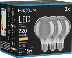 Mexen Vintis 3x žiarovka so špirálou LED E27, G80, 4W, Teplá - 2700K, 220 lm, dymová - L165-E27-0427-70x03