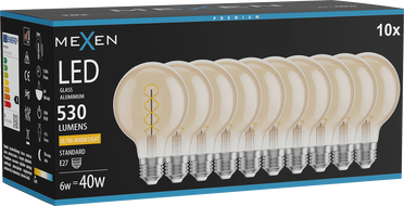 Mexen Vintis 10x žiarovka filament špirála LED E27, G80, 6W, Teplá - 2200K, 530 lm, jantárová - L165-E27-0622-50x10