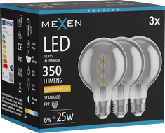 Mexen Vintis 3x Žiarovka filament špirála LED E27, G80, 6W, Teplá - 2200K, 350 lm, dymová - L165-E27-0622-70x03