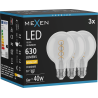 Mexen Vintis 3x Žiarovka filament špirála LED E27, G80, 6W, Teplá - 2700K, 630 lm, clear - L165-E27-0627-00x03