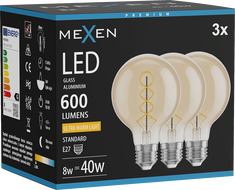 Mexen Vintis 3x Žiarovka filament špirála LED E27, G80, 8W, Teplá - 2200K, 600 lm, jantár - L165-E27-0822-50x03