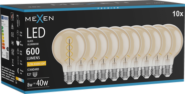 Mexen Vintis 10x žiarovka filament špirála LED E27, G80, 8W, Teplá - 2200K, 600 lm, jantárová - L165-E27-0822-50x10