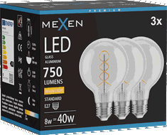 Mexen Vintis 3x LED žiarovka filament špirála E27, G80, 8W, Teplá - 2700K, 750 lm, číra - L165-E27-0827-00x03