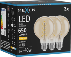 Mexen Vintis 3x Žiarovka filament špirála LED E27, G80, 8W, Teplá - 2700K, 650 lm, amber - L165-E27-0827-50x03
