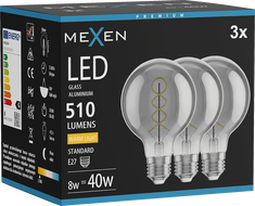 Mexen Vintis 3x Žiarovka filament špirála LED E27, G80, 8W, Teplá - 2700K, 510 lm, dymová - L165-E27-0827-70x03