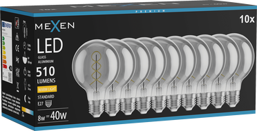 Mexen Vintis 10x Žiarovka filament špirála LED E27, G80, 8W, Teplá - 2700K, 510 lm, smoke - L165-E27-0827-70x10