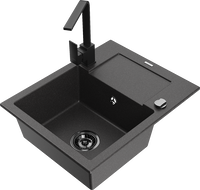 Mexen Enzo granitový jednodrez s odkvapkávačom a kuchynskou batériou Rita, čierny bodkovaný - 6506-76-670300-70-B