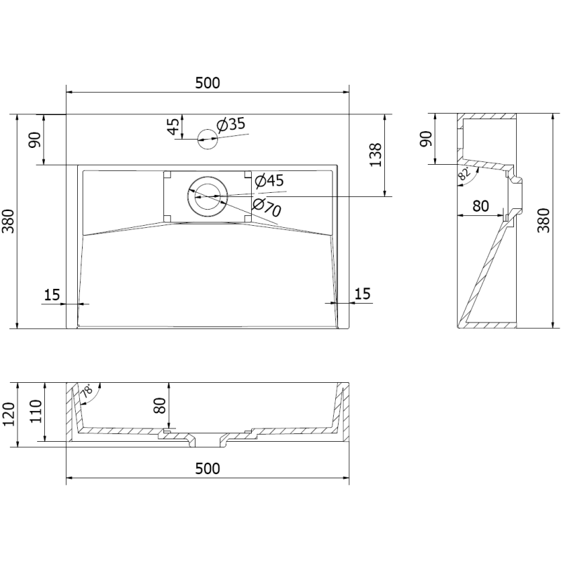 Mexen Ava umývadlo na dosku z konglomerátu 1/O 50 x 38 cm, biela - 23015001