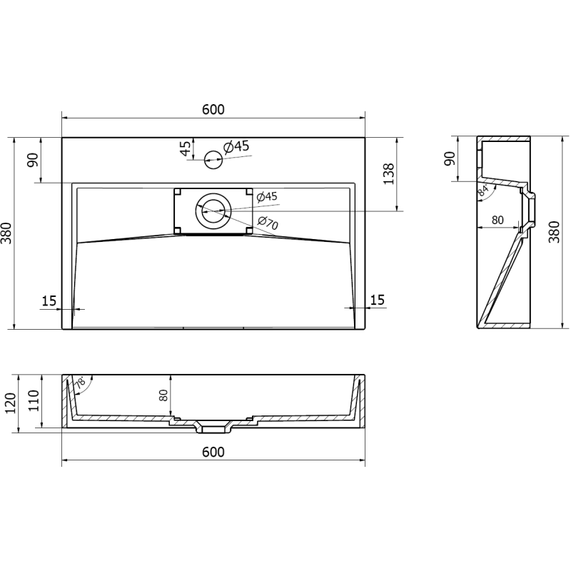 Mexen Ava umývadlo na dosku z konglomerátu 1/O 60 x 38 cm, biela - 23016001