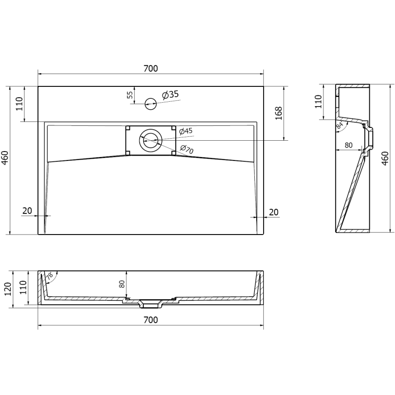Mexen Ava umývadlo na dosku z konglomerátu 1/O 70 x 46 cm, biele - 23017001