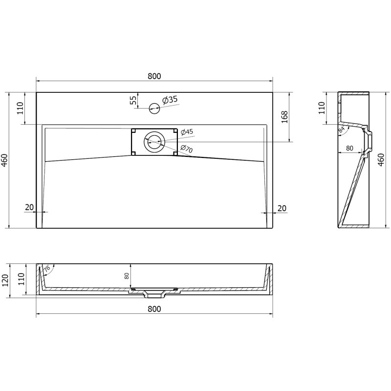 Mexen Ava umývadlo na dosku z konglomerátu 1/O 80 x 46 cm, biela - 23018001