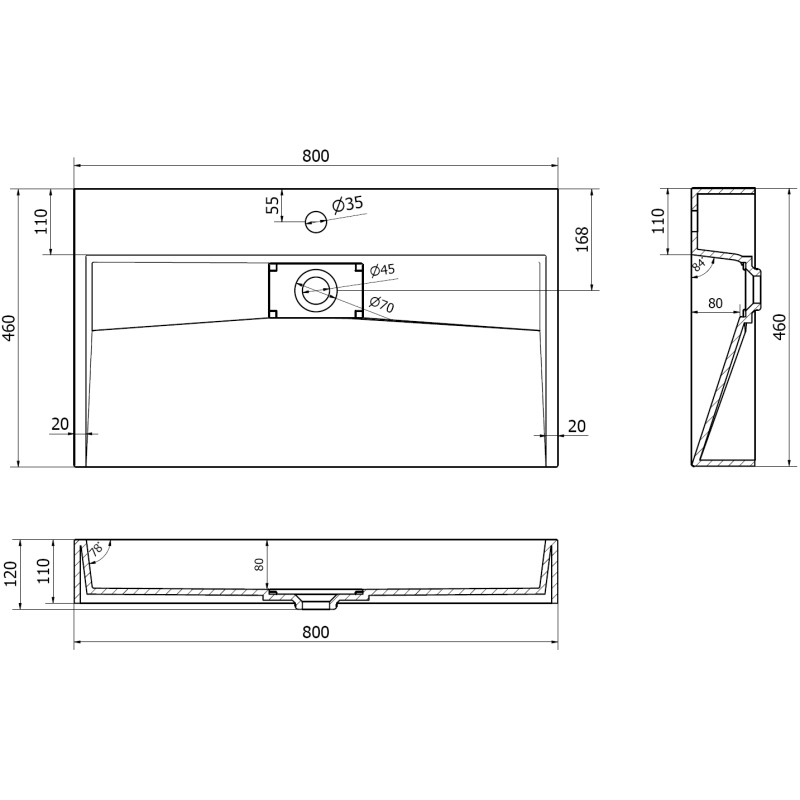 Mexen Ava umývadlo na dosku z konglomerátu 1/O 80 x 46 cm, biele - 23018001