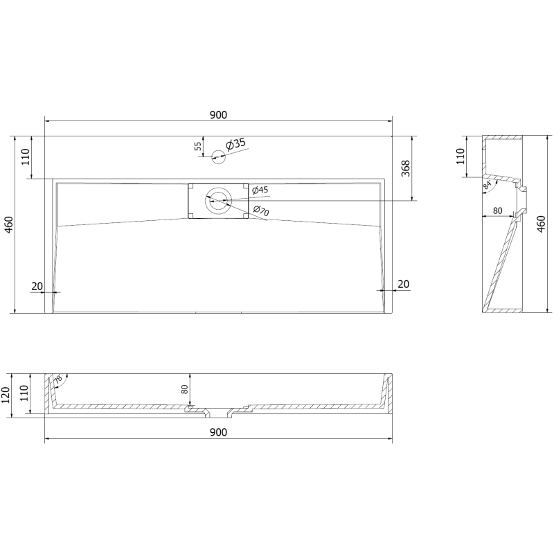 Mexen Ava umývadlo na dosku z konglomerátu 1/O 90 x 46 cm, biele - 23019001