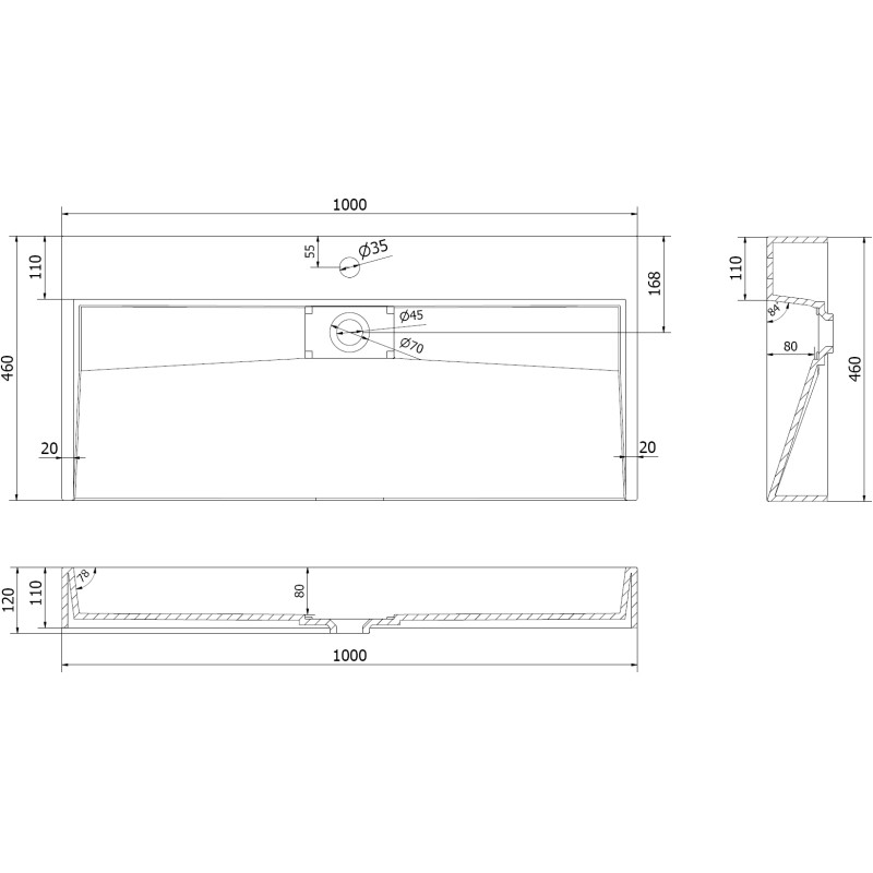 Mexen Ava pultová umývadlo z konglomerátu 1/O 100 x 46 cm, biela - 23011001
